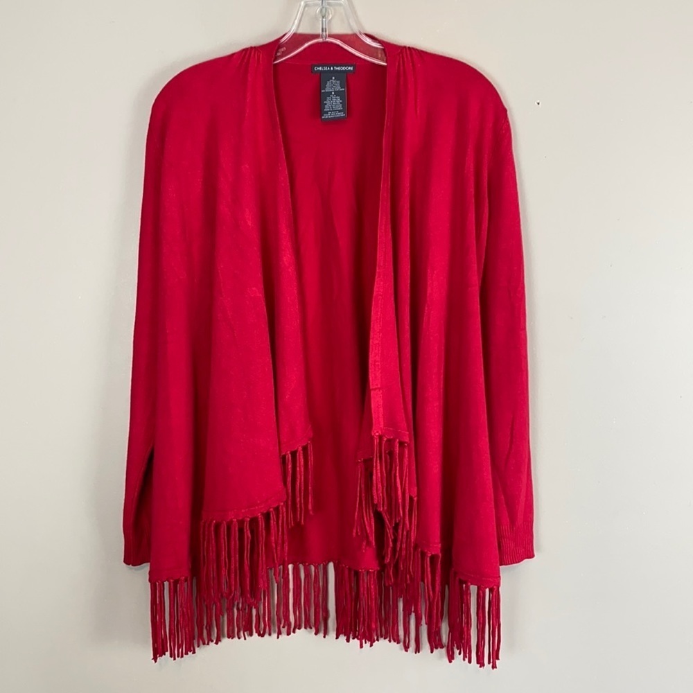 Chelsea & Theodore Red Open Front Cardigan Size Small - Picture 3 of 12
